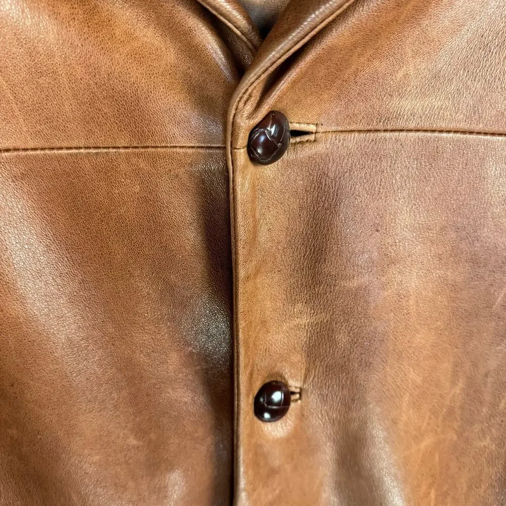 Andrew Marc Leather Car Coat S Brown Button Front Classic Heritage Luxury Jacket